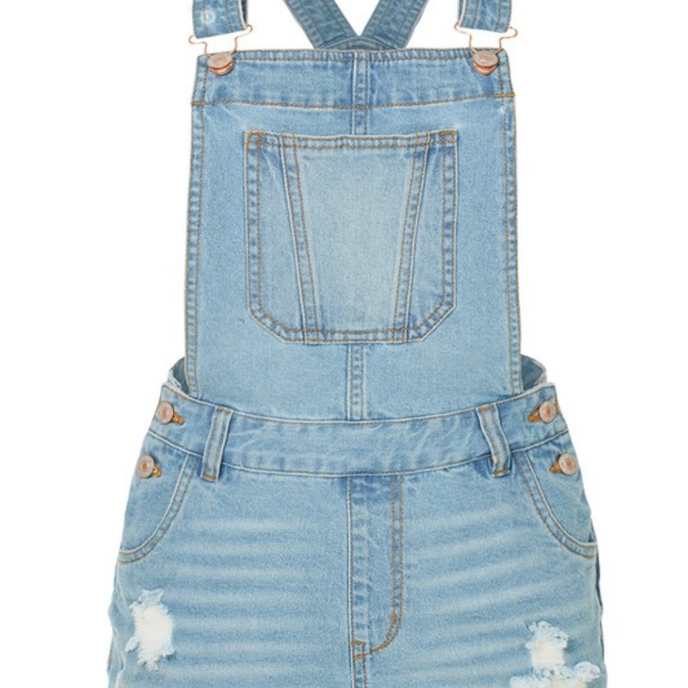 distressed Ripped Frayed hem denim overall shorts - Picture 7 of 8